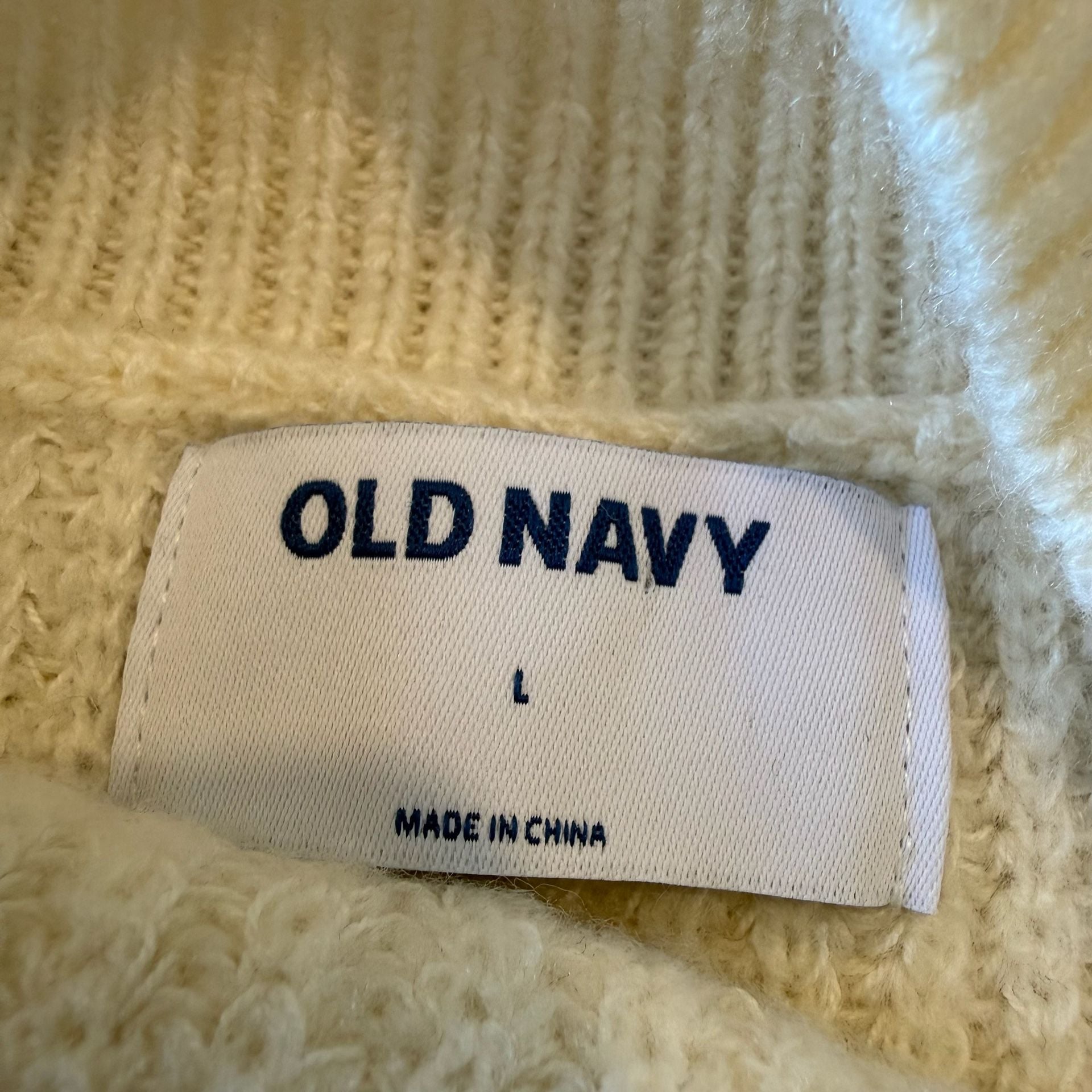 Old Navy Sweater Womens L Large Cream White Ribbed Knit Cozy Mock Neck Slit 4