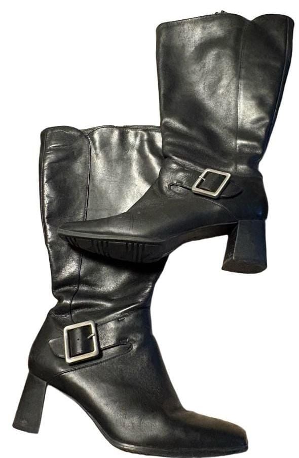 Sassy Naturalizer Black Leather Knee High Heeled Boots with Buckle Size 7.5W 2