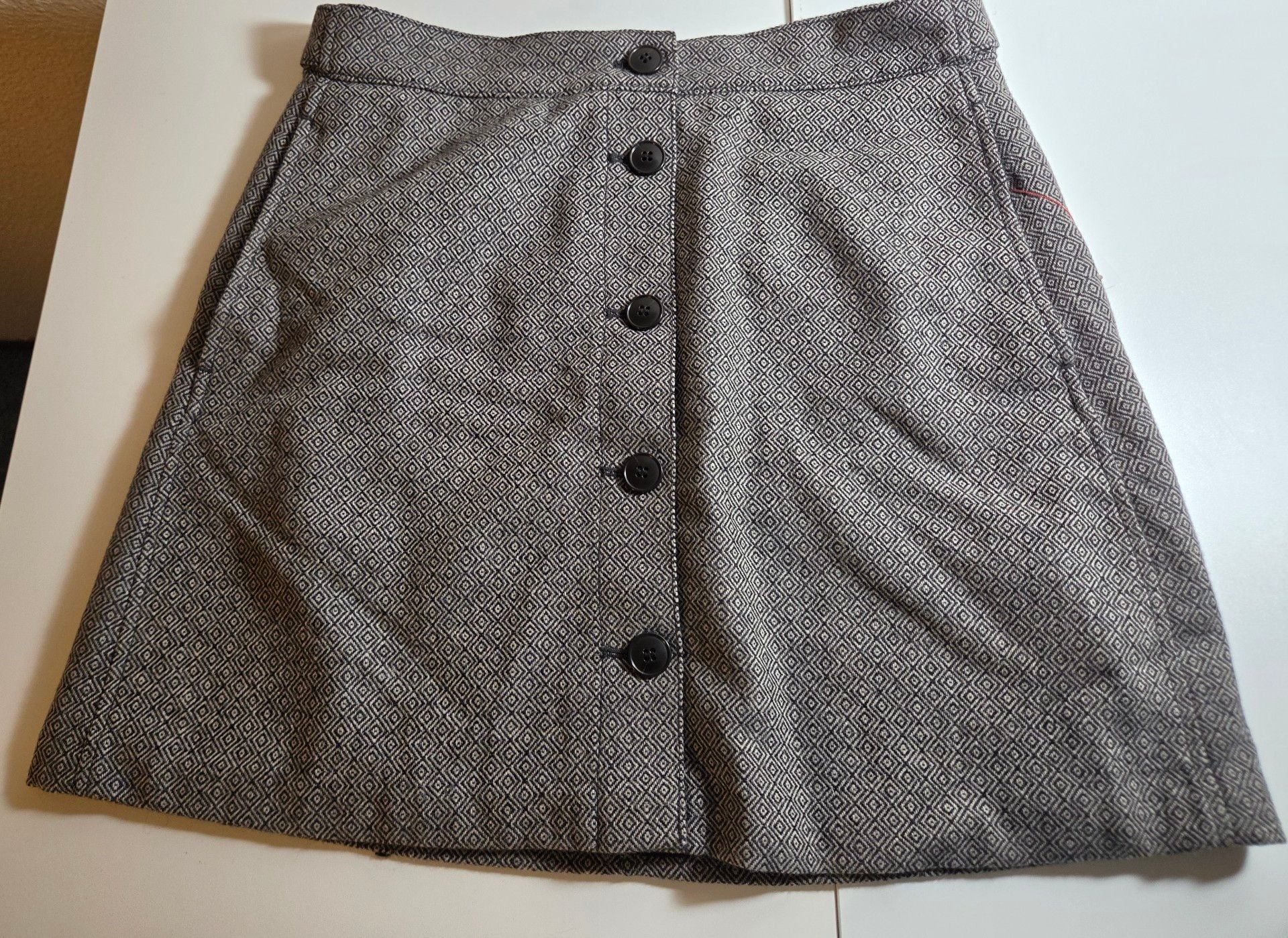 Madewell Geometric Button Front Wool Blend Skirt Size 12 2