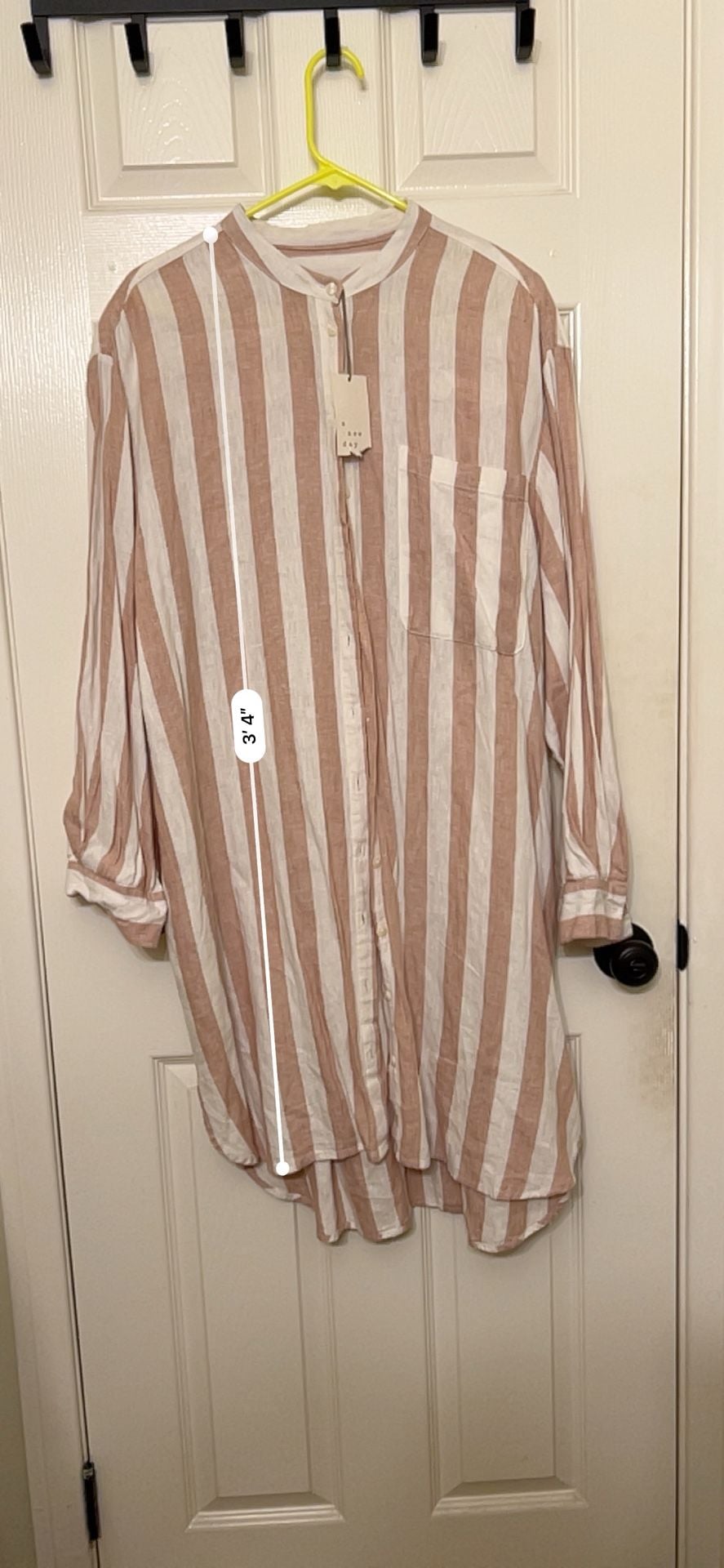 A New Day Linen Blend Striped Shirt Dress Size XL Brown Cream 4