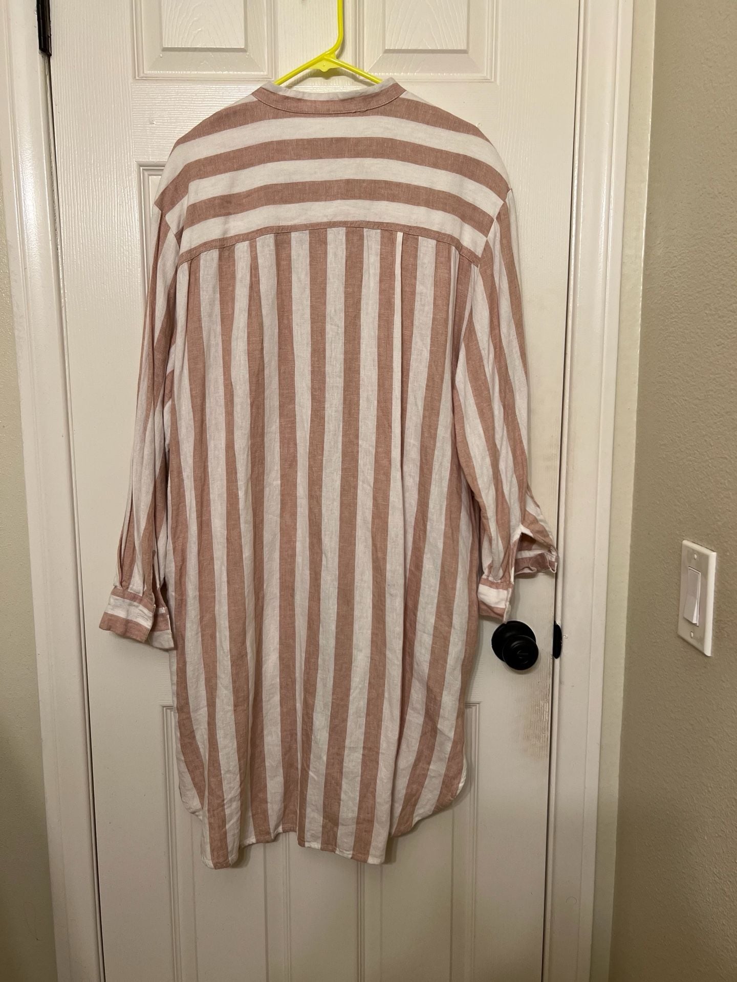 A New Day Linen Blend Striped Shirt Dress Size XL Brown Cream 5