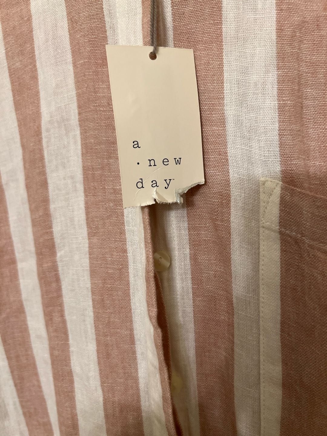 A New Day Linen Blend Striped Shirt Dress Size XL Brown Cream 6
