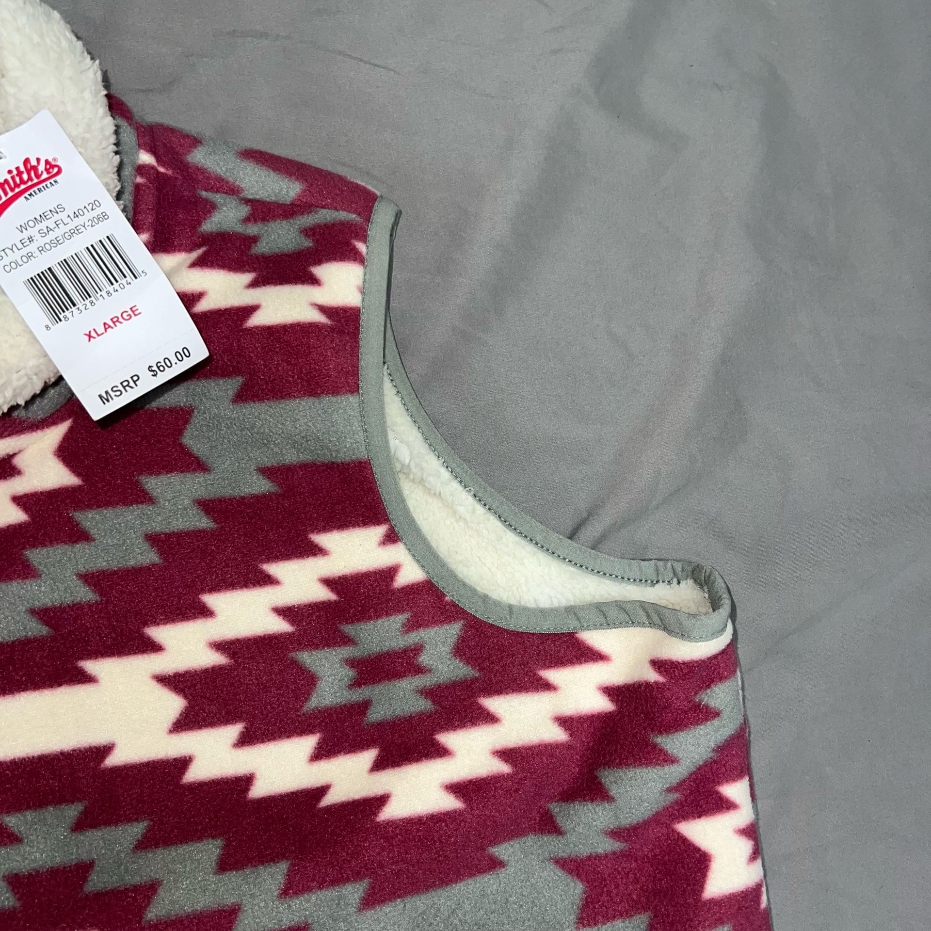Smith's Workwear Aztec Sherpa Fleece Vest Size X-Large Rose Grey women’s Vest 10