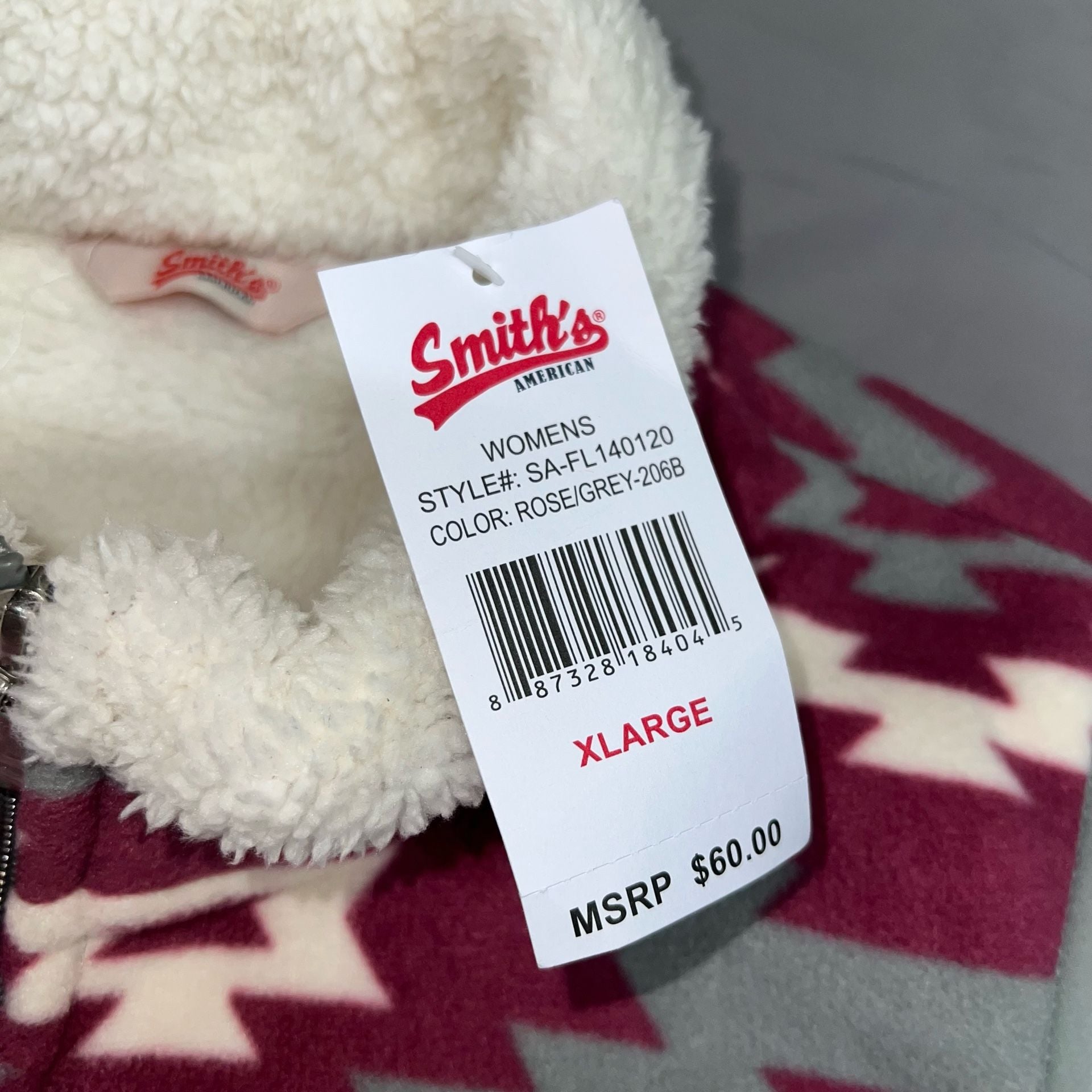 Smith's Workwear Aztec Sherpa Fleece Vest Size X-Large Rose Grey women’s Vest 13