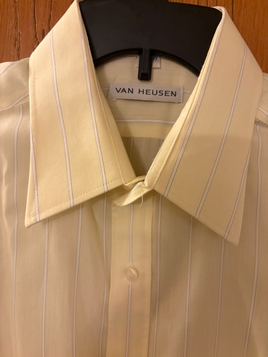 Van Heusen Striped Dress Shirt Size 16-32/33 Yellow Single Needle 4