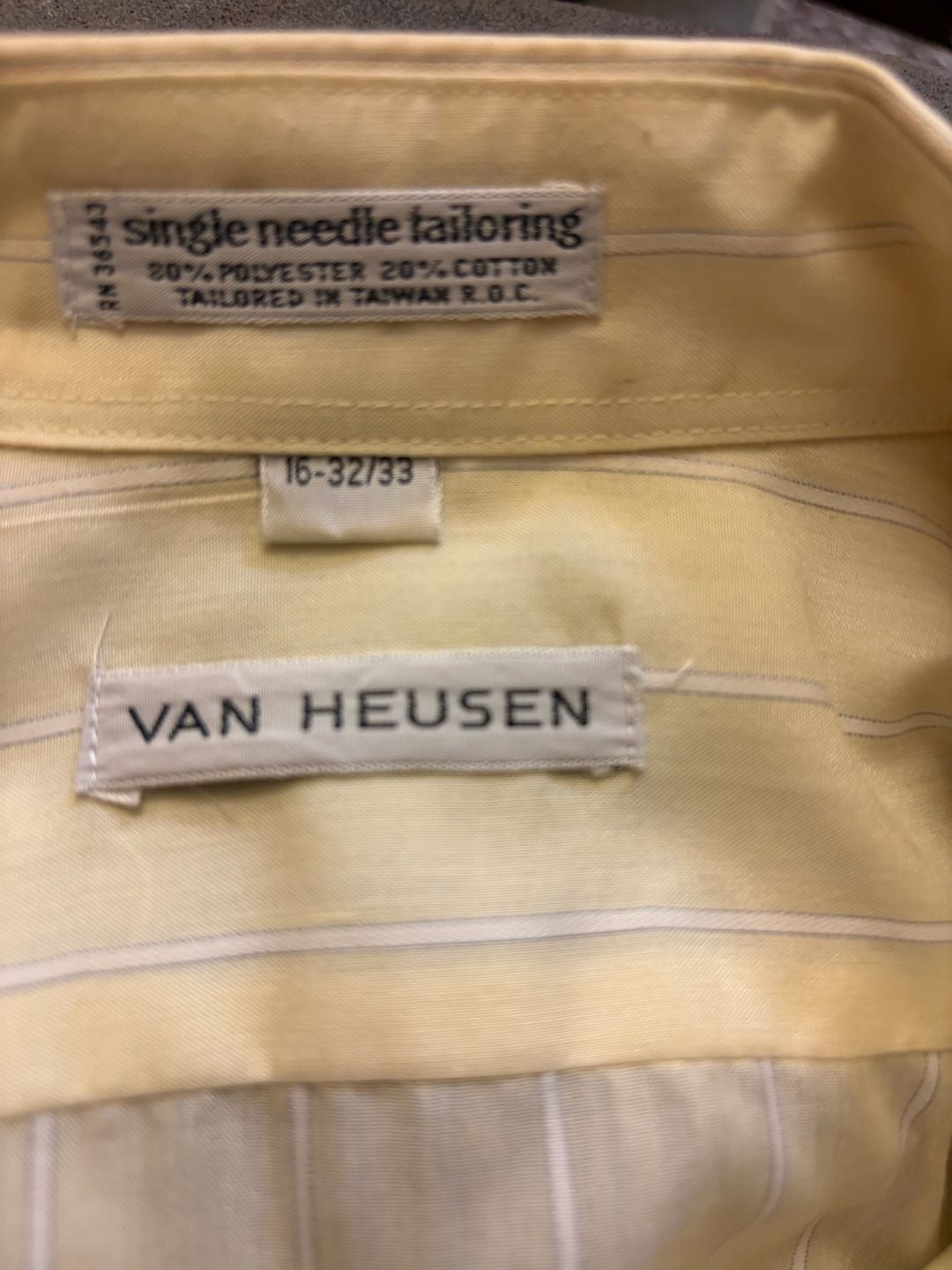 Van Heusen Striped Dress Shirt Size 16-32/33 Yellow Single Needle 6