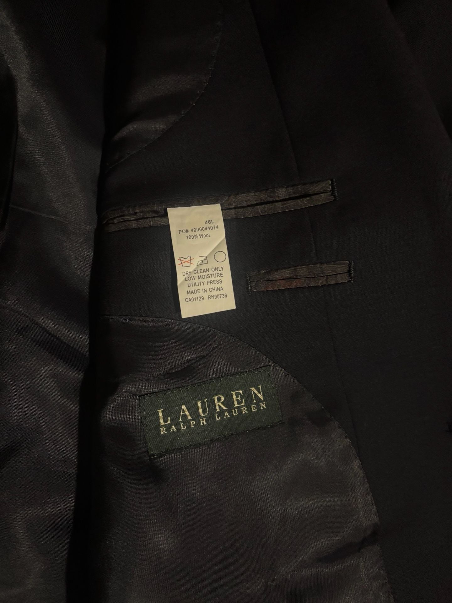 Lauren Ralph Lauren Suit Jacket Blazer Men's 46L Black 100% Wool 2-Button
Coat 3