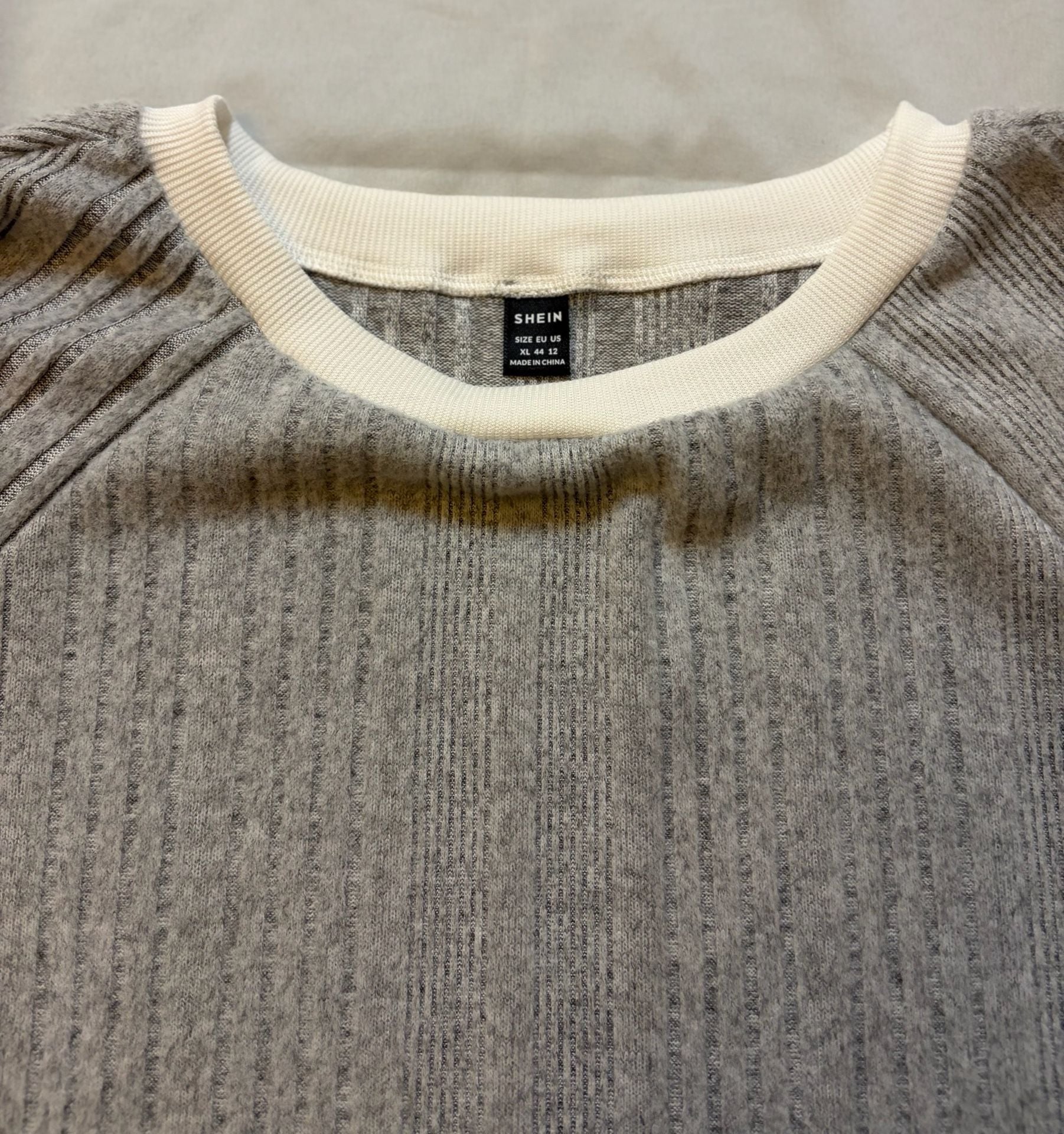 Shein Rib Knit Long Sleeve Pullover XL Gray Crew Neck Contrast 4