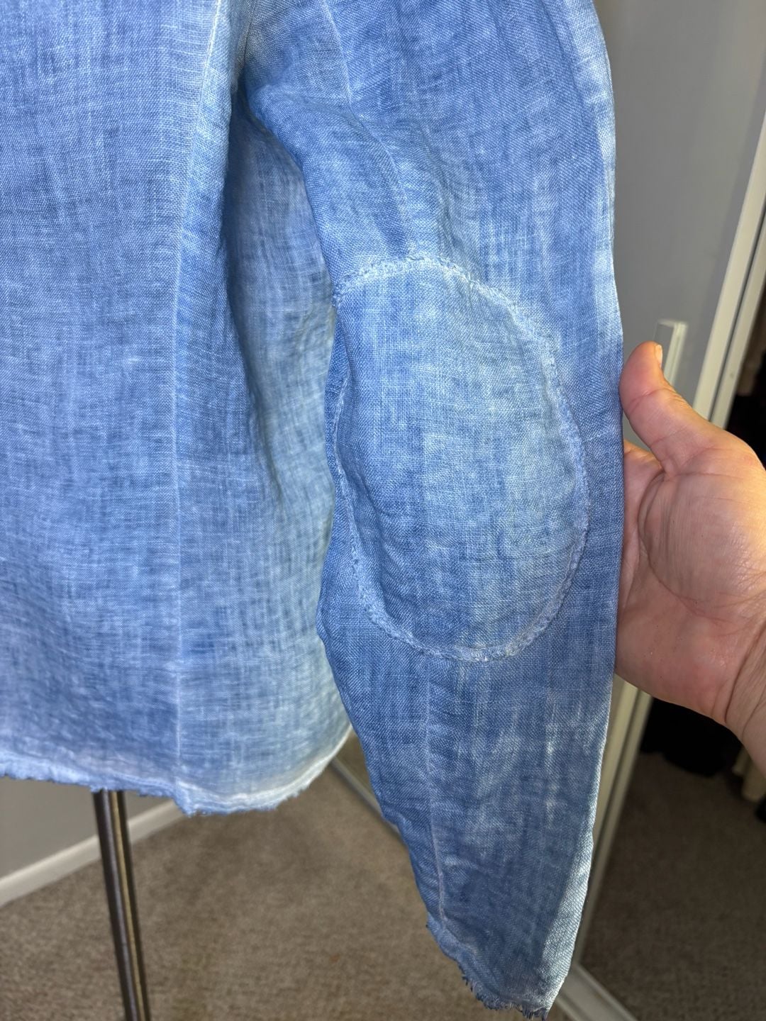 Meo Meli Linen Blazer Blue Distressed Raw Hem 7