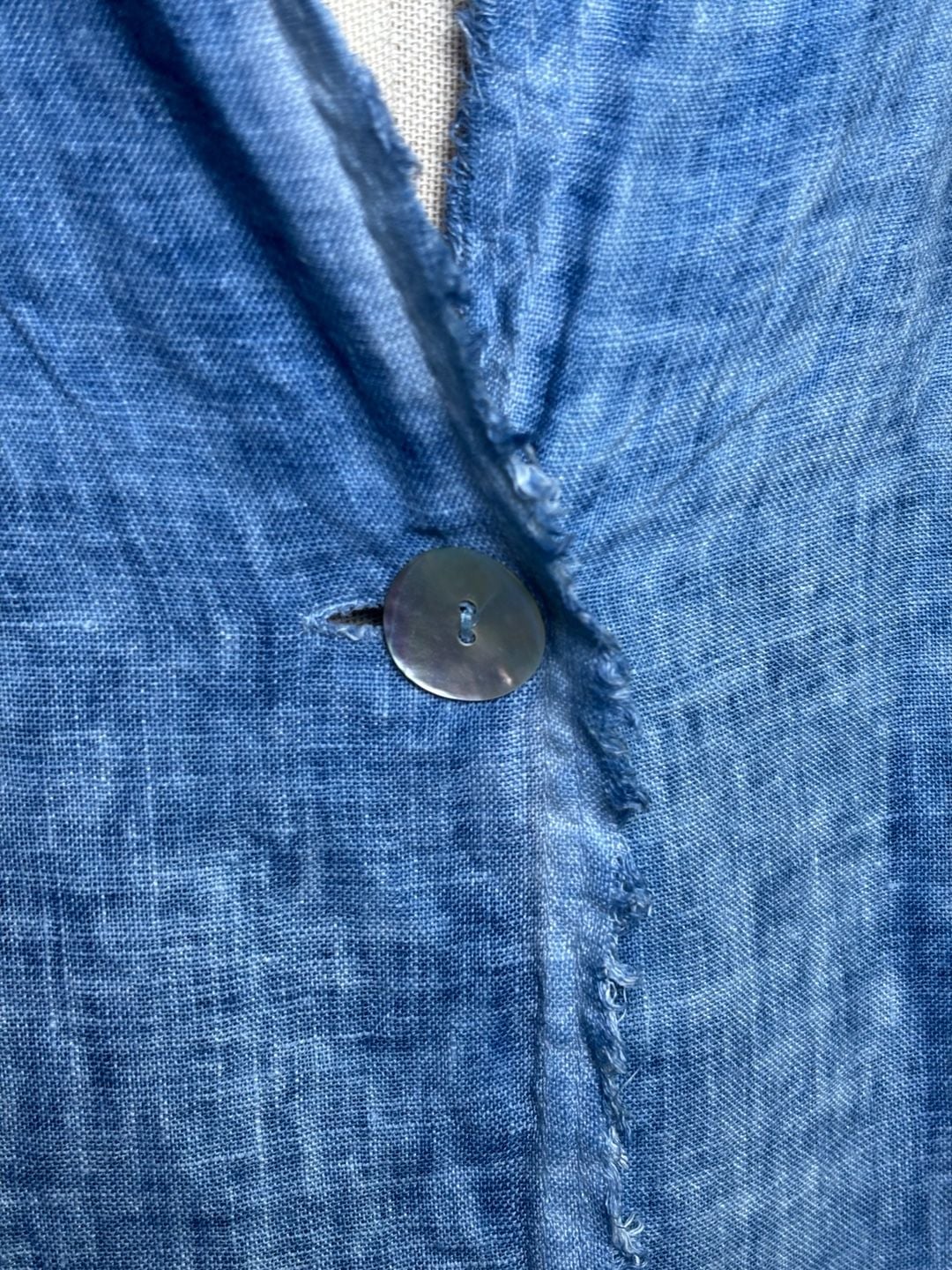 Meo Meli Linen Blazer Blue Distressed Raw Hem 8