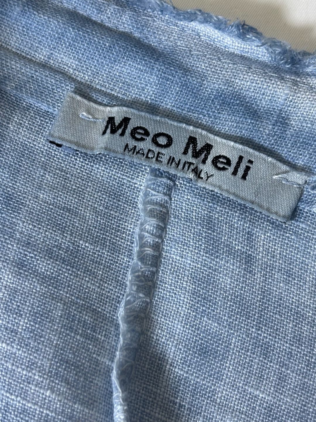 Meo Meli Linen Blazer Blue Distressed Raw Hem 9