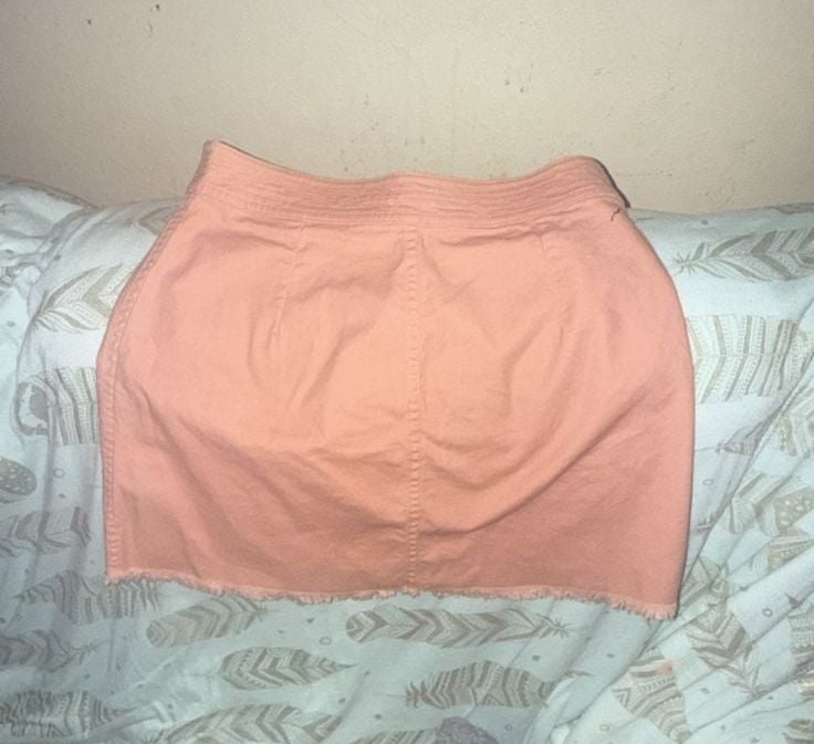 Madewell Zip Up Mini Skirt Size 0 Pink Denim Raw Hem 4