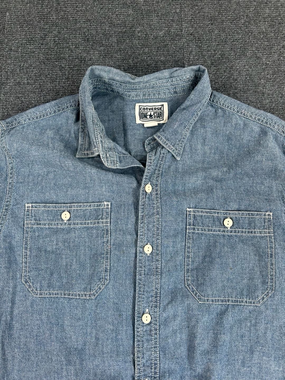 Converse One Star Chambray Work Shirt Size L Blue Long Sleeve 3