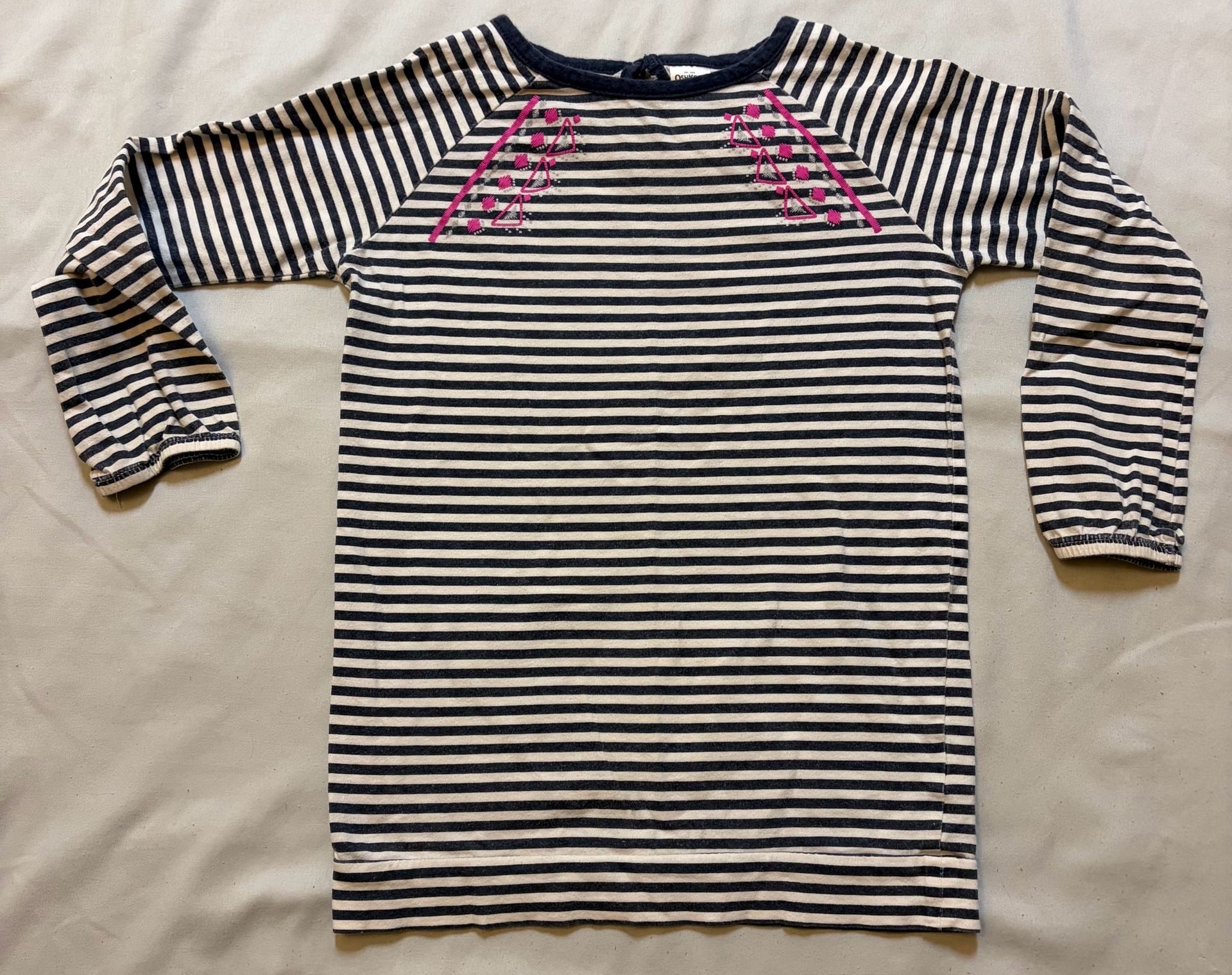 OshKosh B'gosh Striped Top Size 5T Blue White Pink Embroidered 2