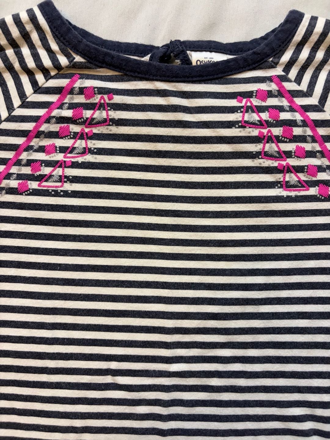 OshKosh B'gosh Striped Top Size 5T Blue White Pink Embroidered 3