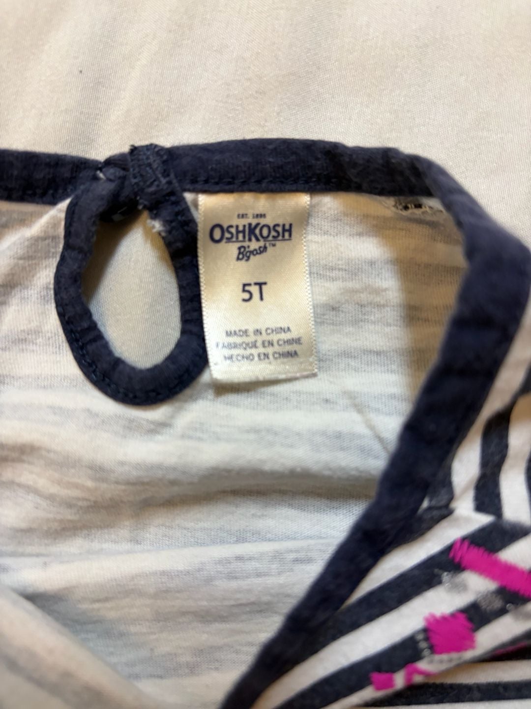 OshKosh B'gosh Striped Top Size 5T Blue White Pink Embroidered 4