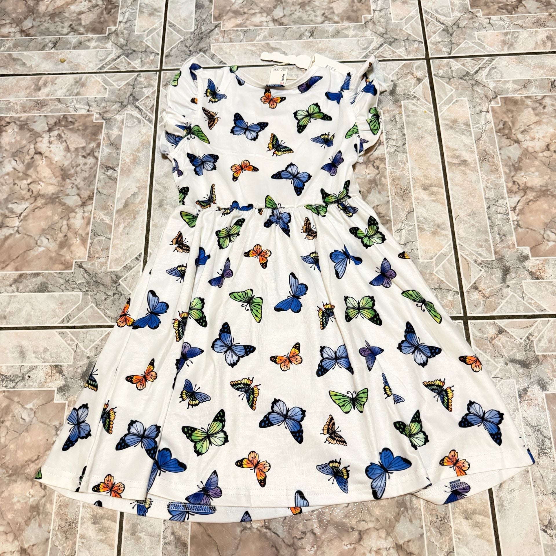 PatPat Butterfly Print Ruffle Sleeve Dress Size 5-6Y White 3