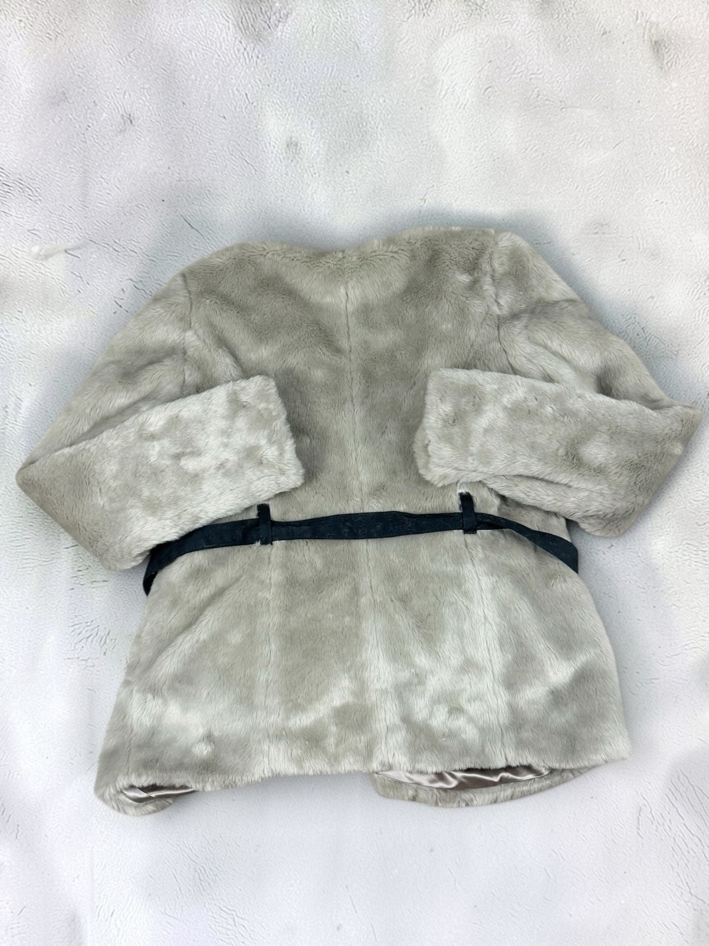 Women’s Gap Faux Fur Belted Coat Size Small Taupe Grey 11