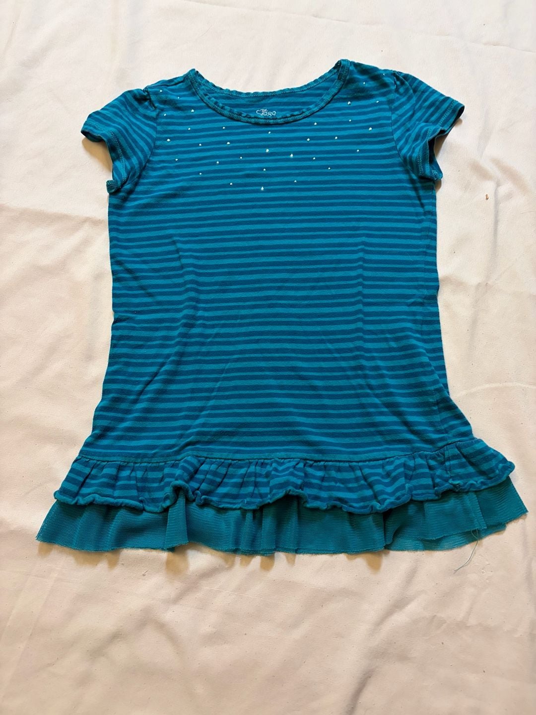 The Children's Place Striped Ruffle Top Size M 7/8 Rhinestone Studs 2