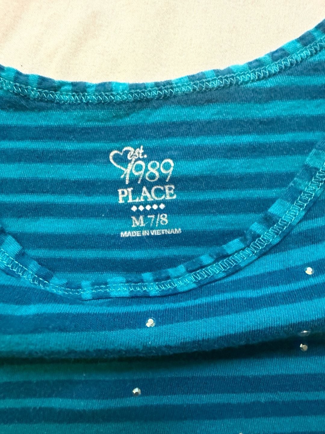 The Children's Place Striped Ruffle Top Size M 7/8 Rhinestone Studs 3
