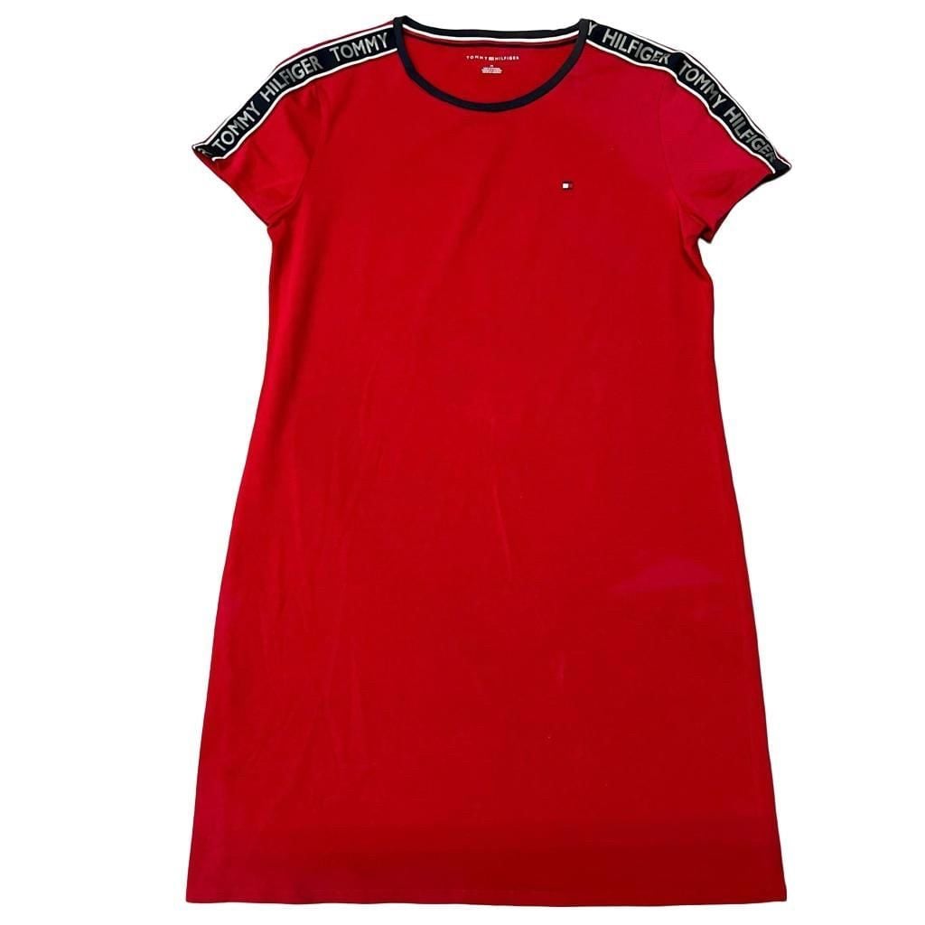 Tommy Hilfiger Logo Tape T-Shirt Dress Size M Red Cotton 2