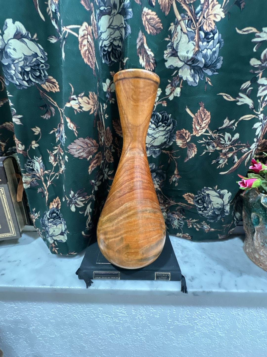 Vintage Hand Turned Wood Vase Solid Wooden Sculpted Decor 1