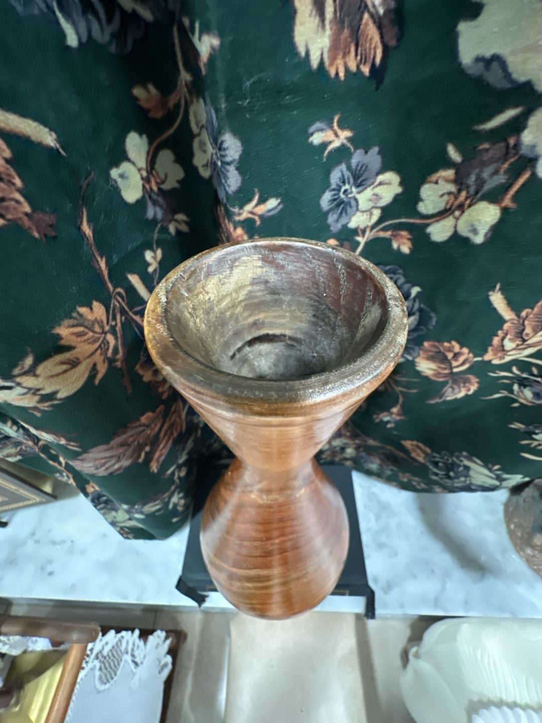 Vintage Hand Turned Wood Vase Solid Wooden Sculpted Decor 2