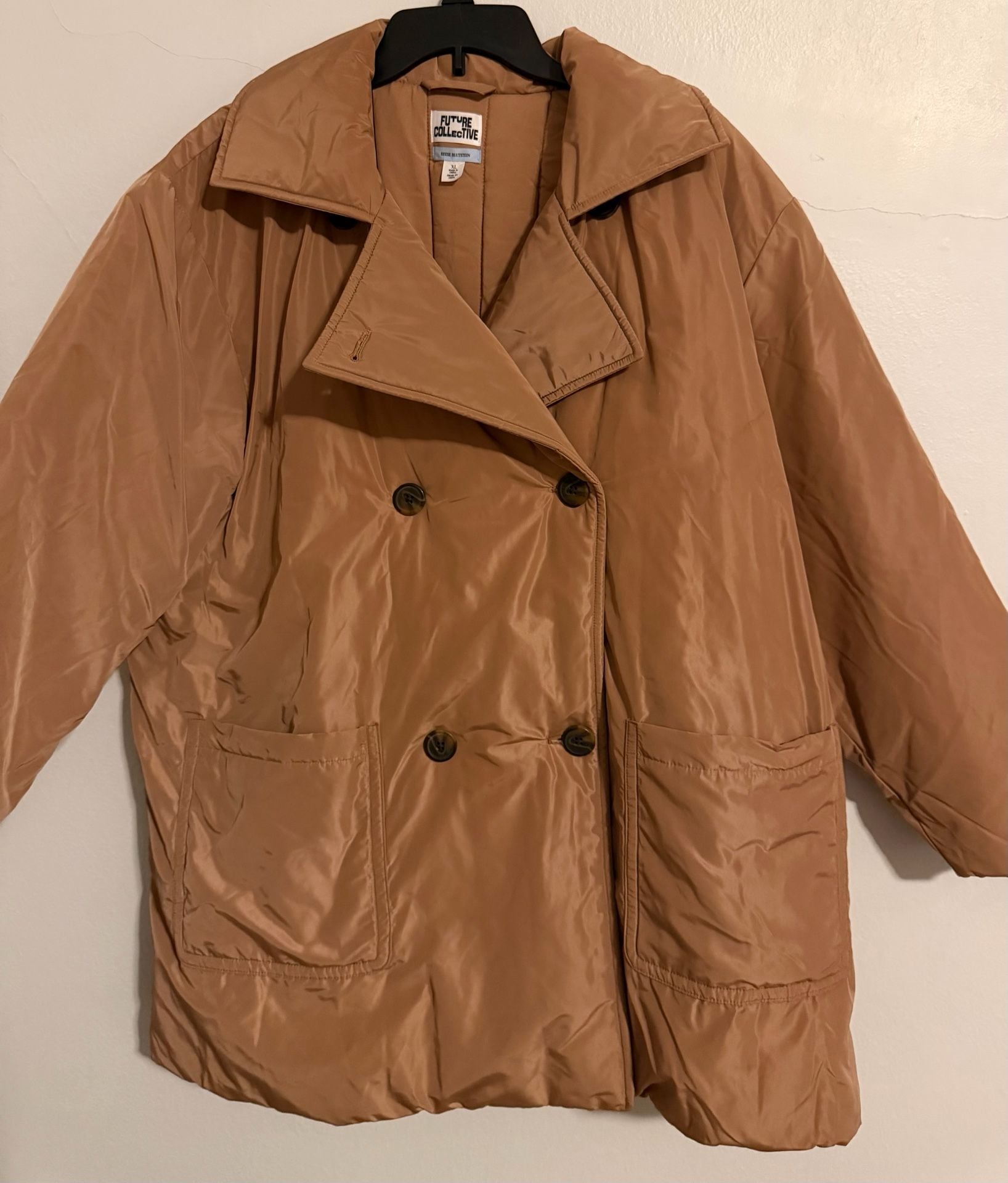 Future Collective Reese Blutstein Double Breasted Puffer Coat Size XL Brown 5