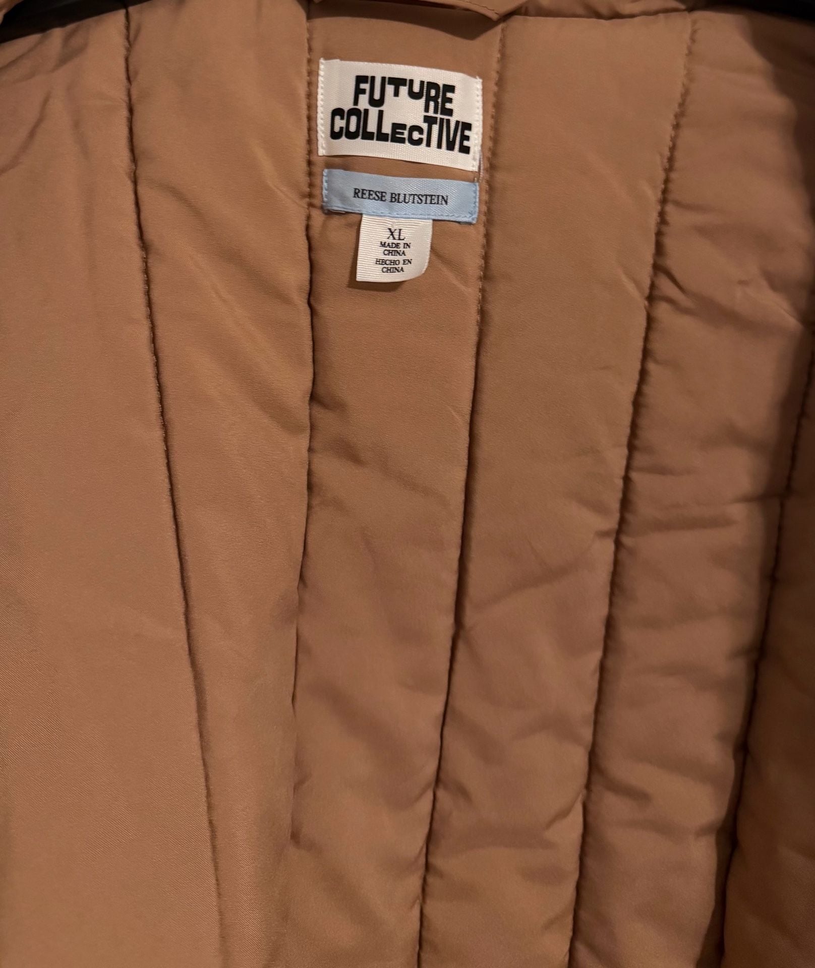 Future Collective Reese Blutstein Double Breasted Puffer Coat Size XL Brown 6