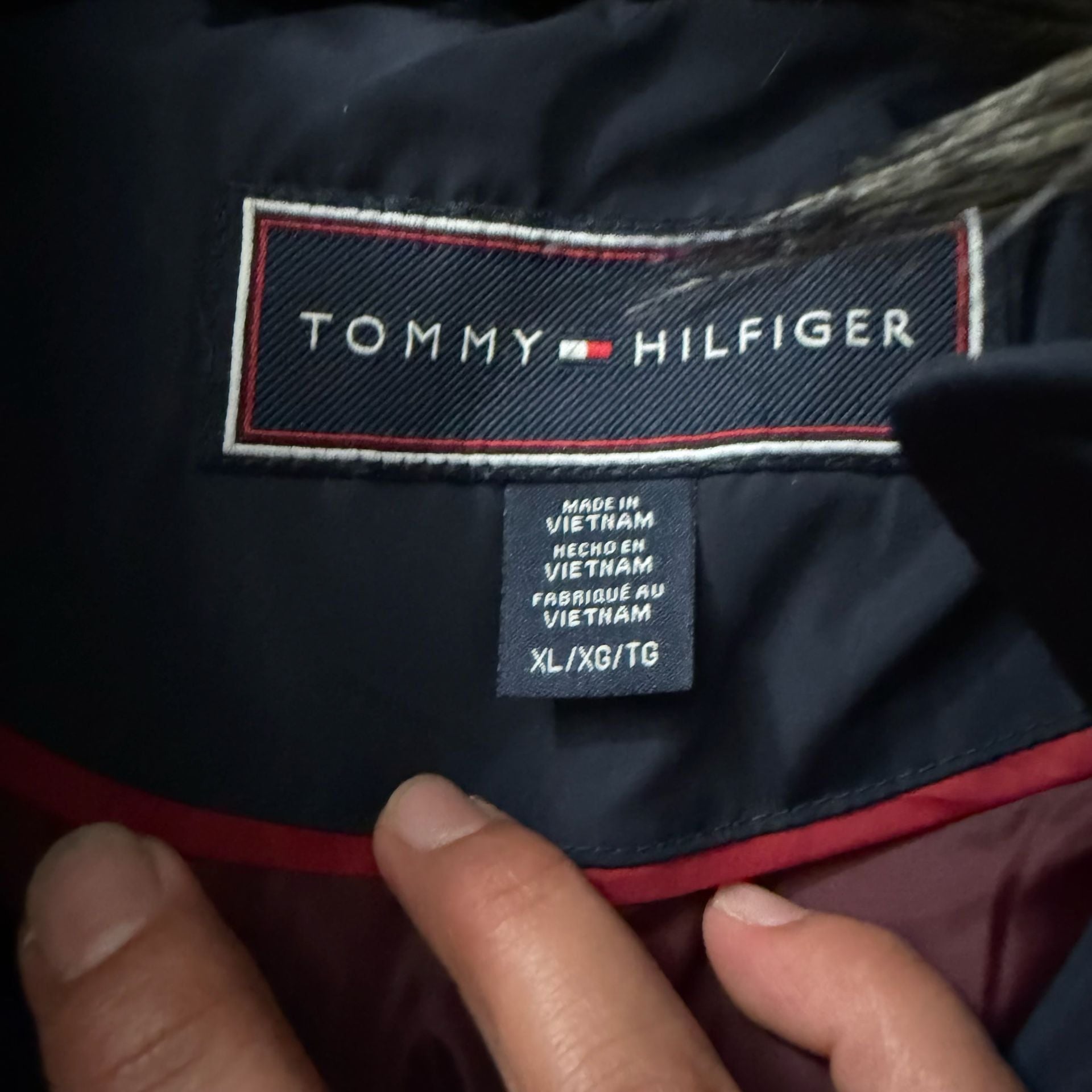 Tommy Hilfiger Quilted Puffer Coat Size XL Navy Blue Faux Fur 5