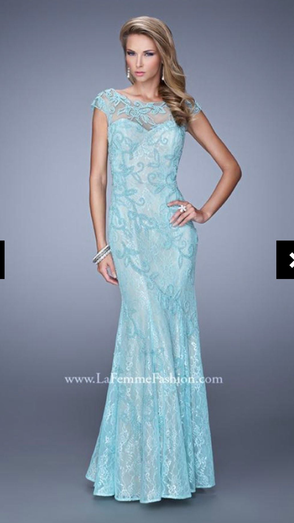 La Femme 20892 Lace Column Prom Dress Aqua 2