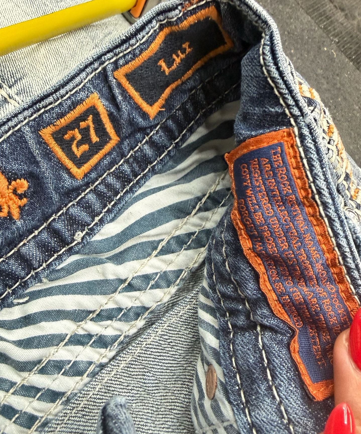 Y2K patched Rock Revival Skinny Jeans Size 27 Distressed Denim 7