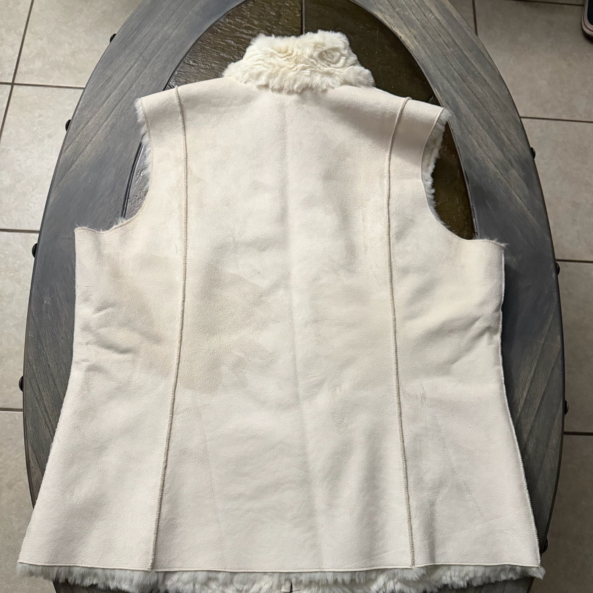 Coldwater Creek Faux Suede Rose Swirl Faux Fur Vest reveIvory 4