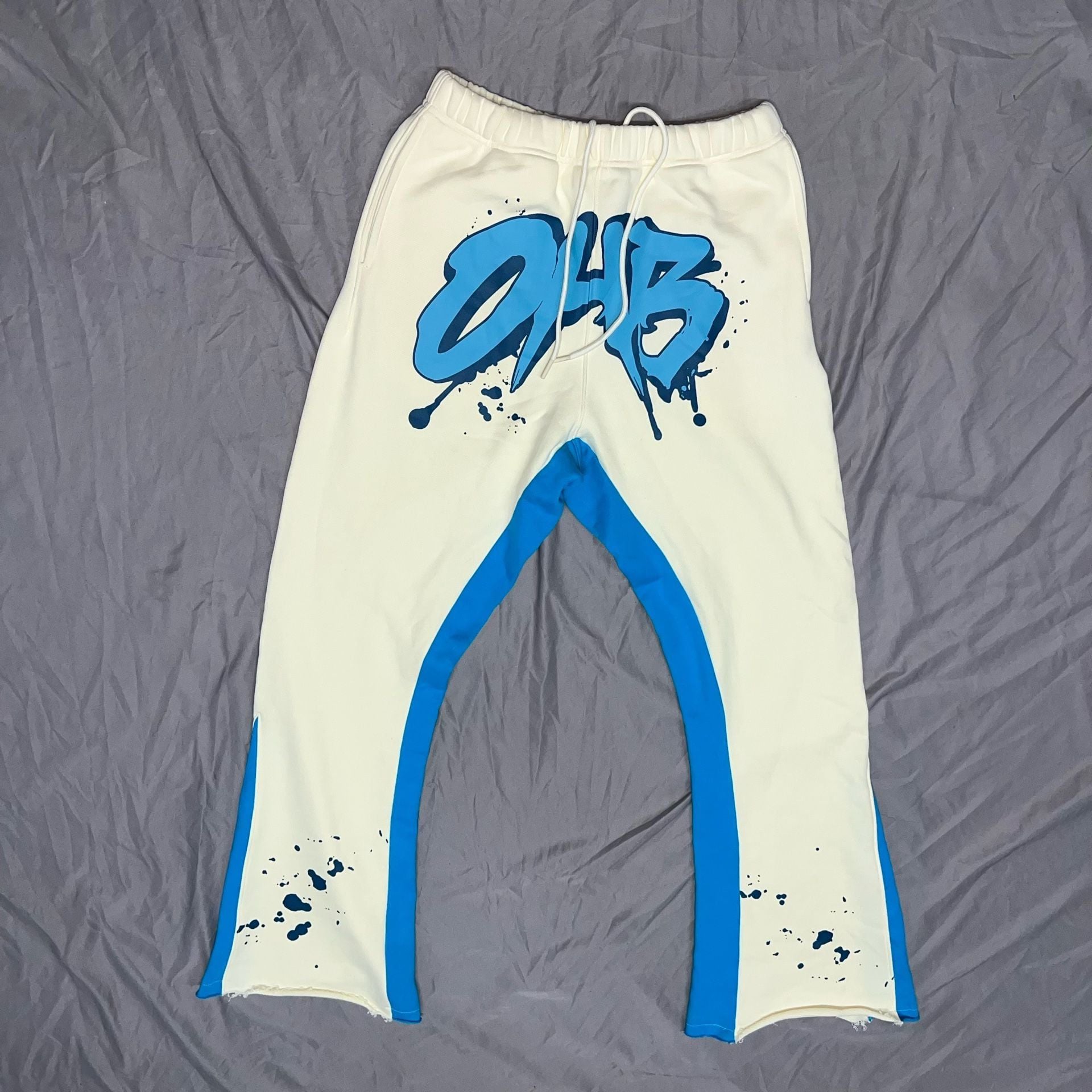 One Of Them Ones Tour Chris Brown Sweatpants Sz L Cream Blue Paint Splatter 14