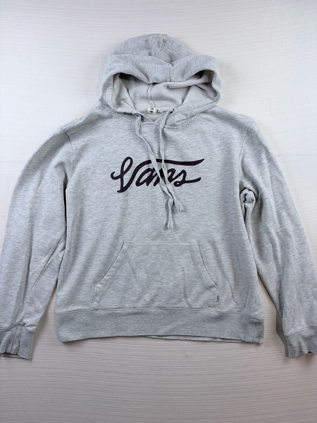 Women’s Vans Script Logo Hoodie Size XL Gray Pullover Fleece 2