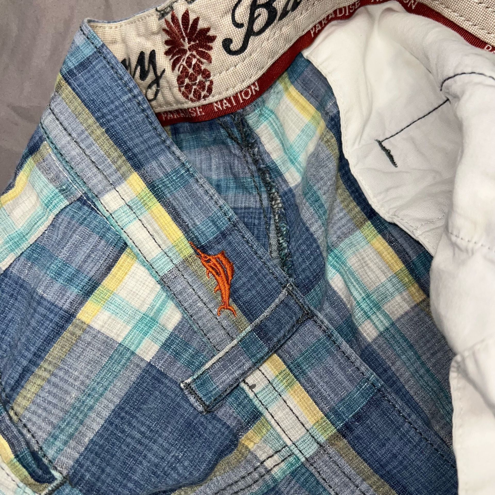Tommy Bahama Plaid Linen Blend Shorts Blue Casual size 35 7