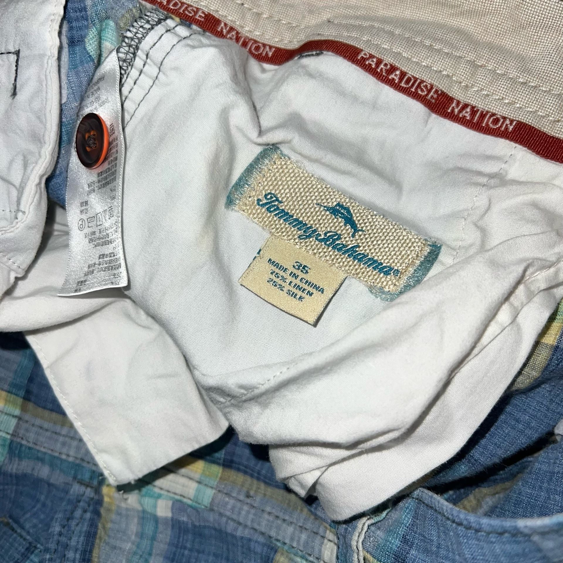 Tommy Bahama Plaid Linen Blend Shorts Blue Casual size 35 6