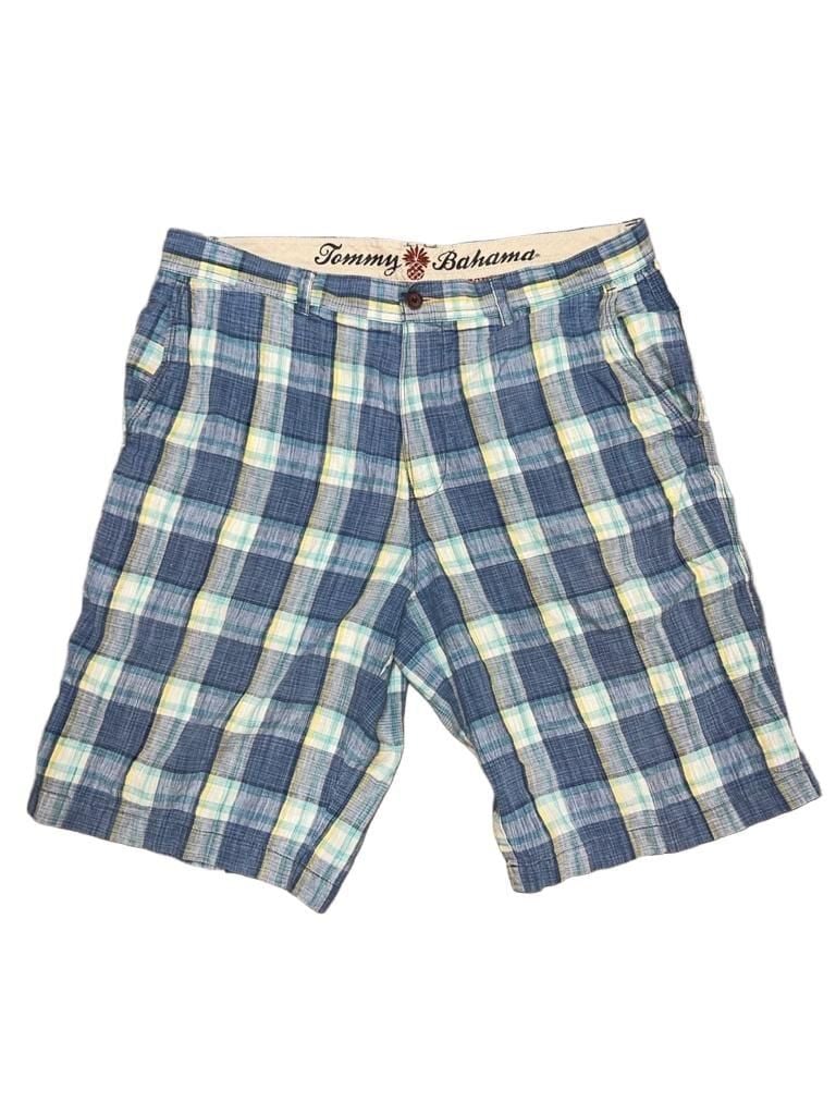 Tommy Bahama Plaid Linen Blend Shorts Blue Casual size 35 2