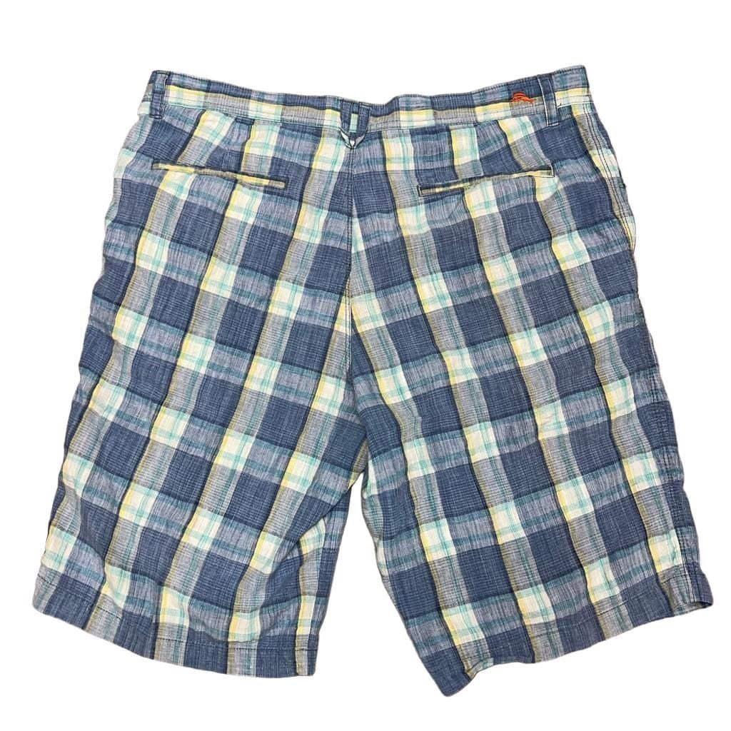 Tommy Bahama Plaid Linen Blend Shorts Blue Casual size 35 3