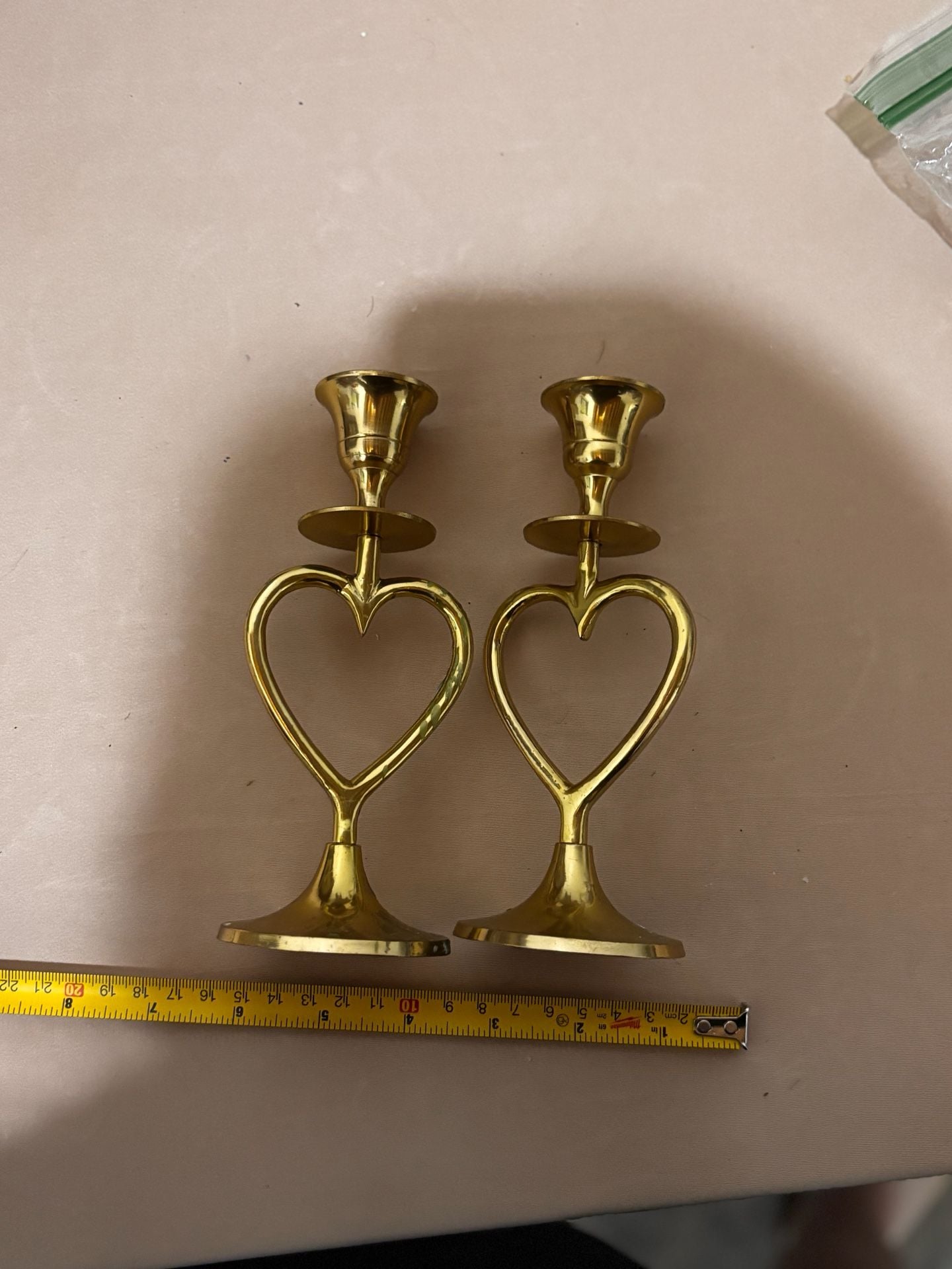 Vintage Solid Brass Heart Shaped Candlestick Holders Pair 3