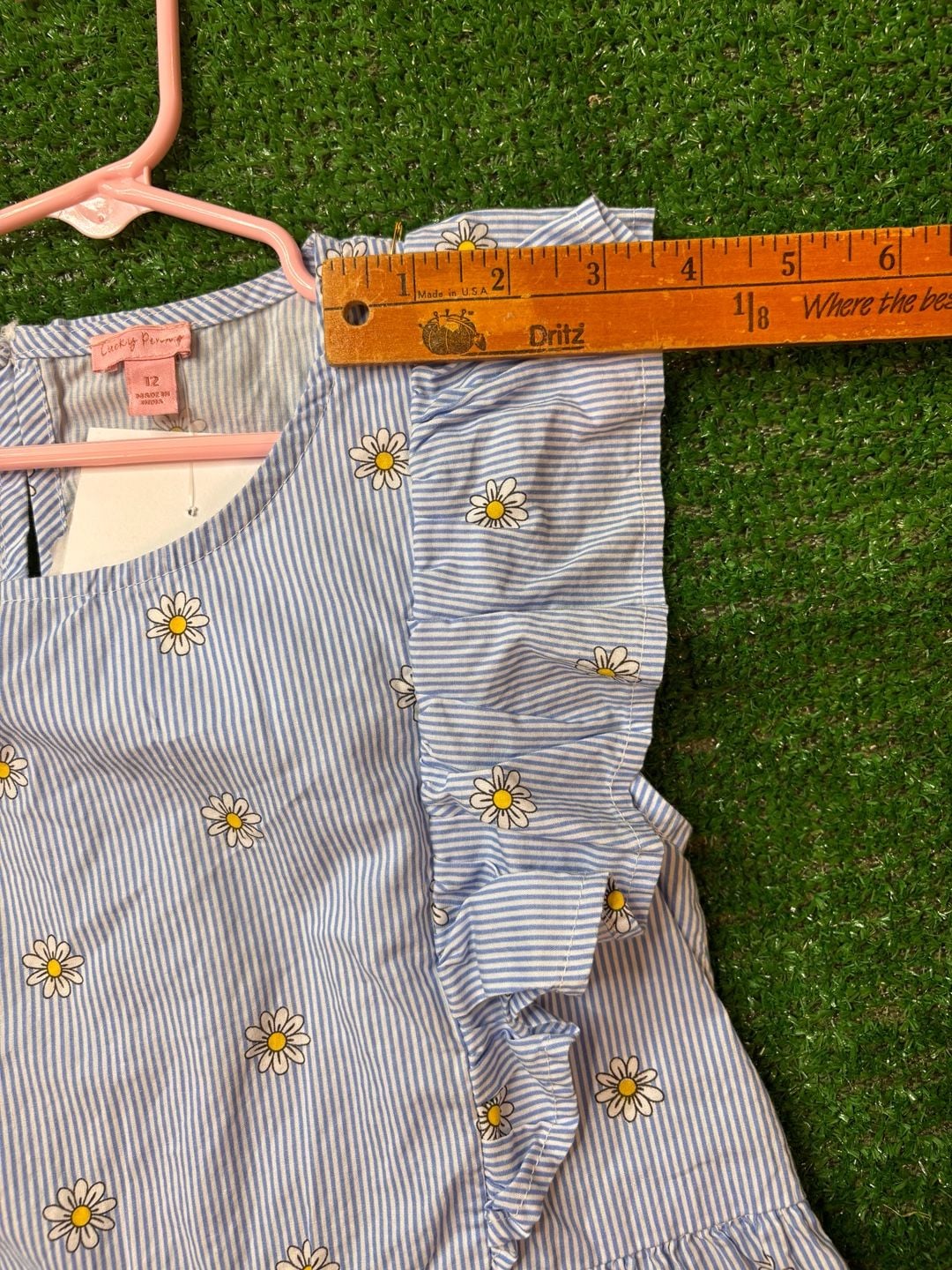 Lucky Penny Seersucker Dress Size 12 Blue White Daisy Ruffle Tiered 7