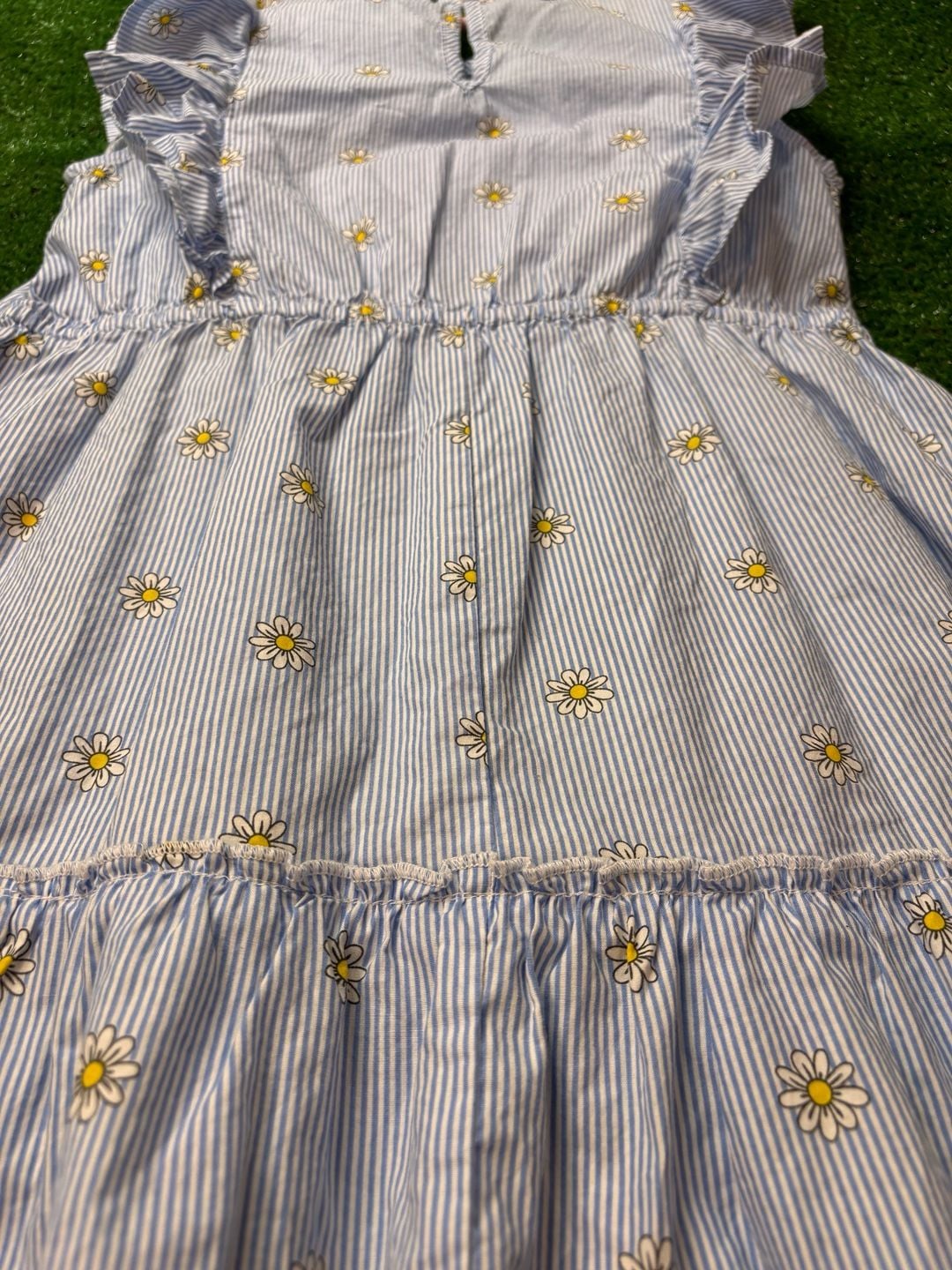 Lucky Penny Seersucker Dress Size 12 Blue White Daisy Ruffle Tiered 10