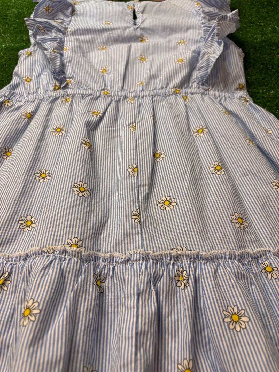Lucky Penny Seersucker Dress Size 12 Blue White Daisy Ruffle Tiered 11