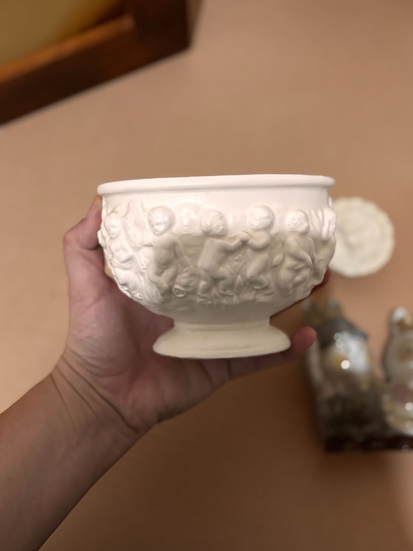 Vintage Ceramic Cherub Decor Lot White Figurine Bowl Bell Vase 3