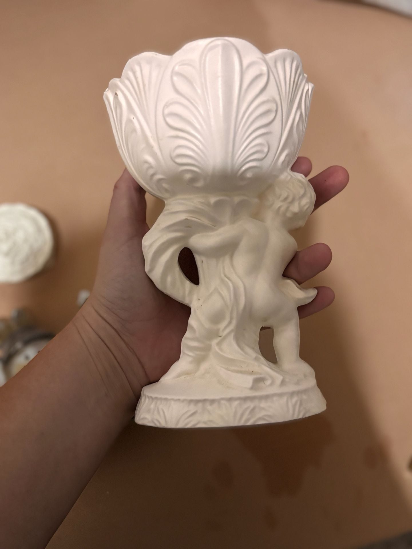 Vintage Ceramic Cherub Decor Lot White Figurine Bowl Bell Vase 4