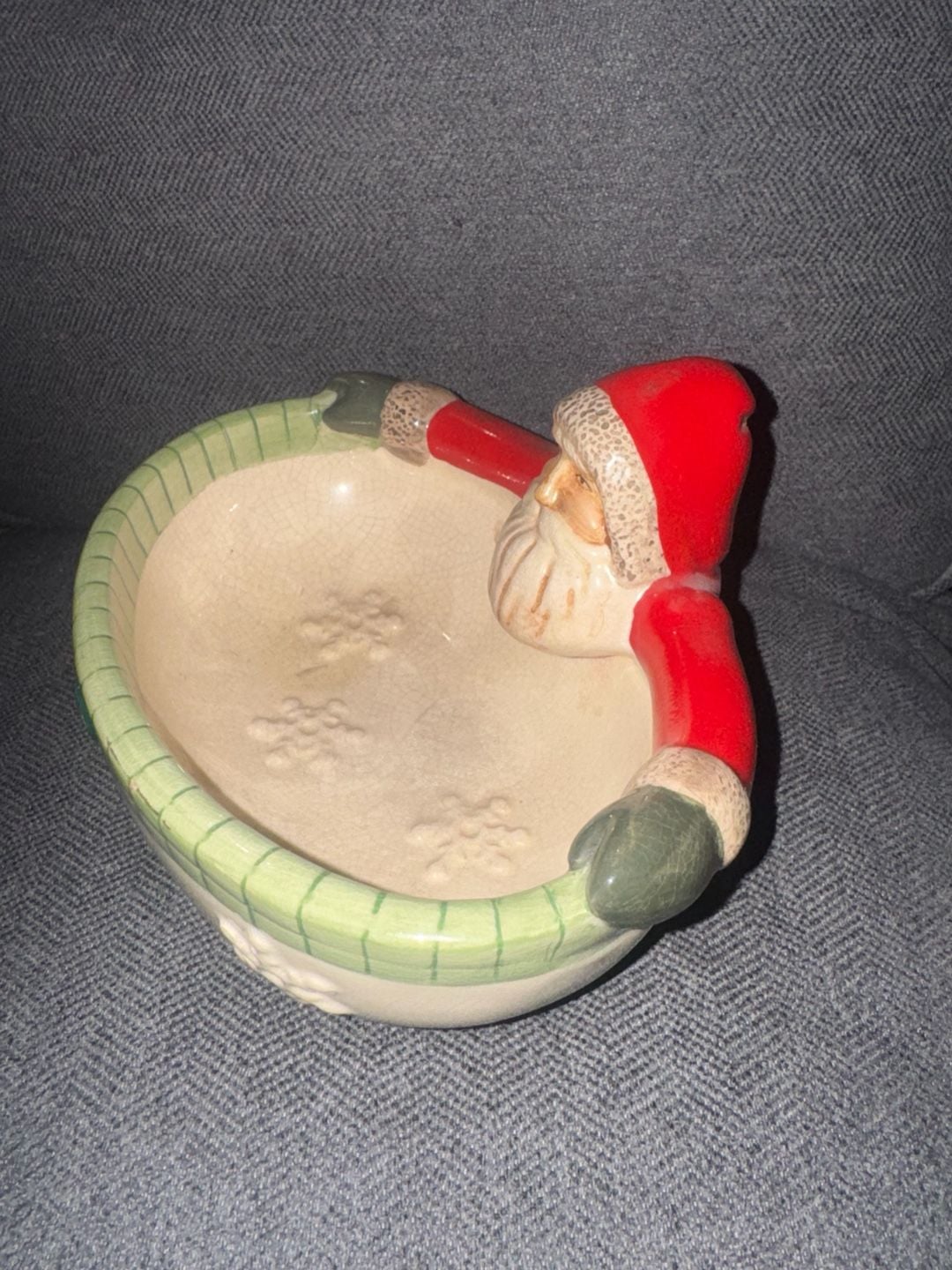 Russ Berrie Christmas Santa Candy Dish Ceramic Handpainted Bowl 2