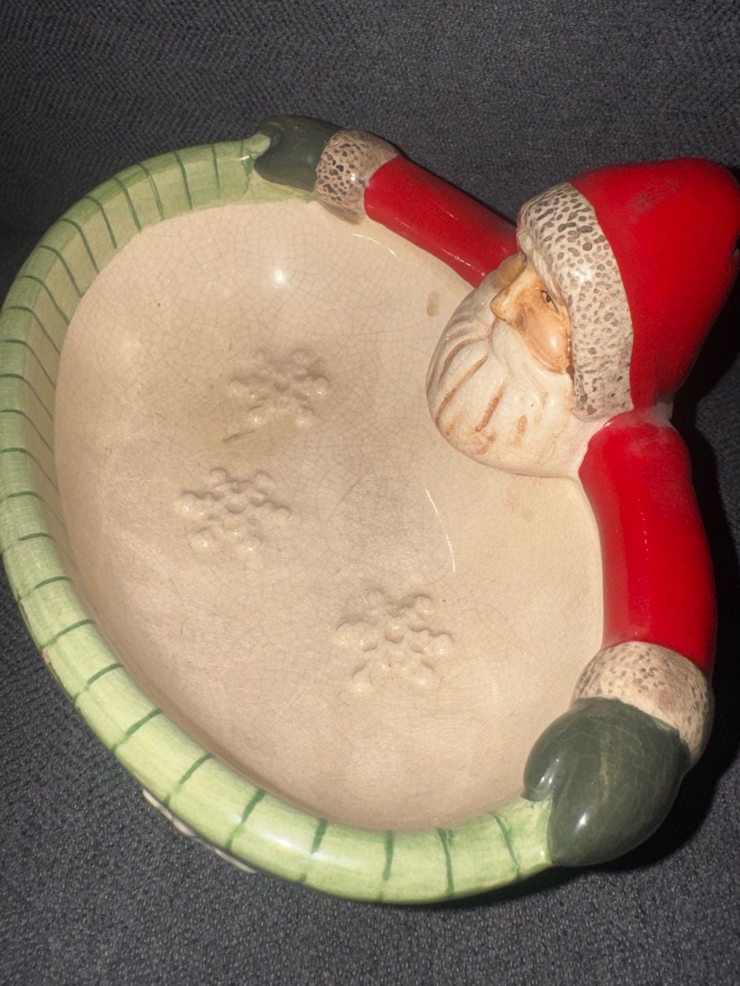 Russ Berrie Christmas Santa Candy Dish Ceramic Handpainted Bowl 3