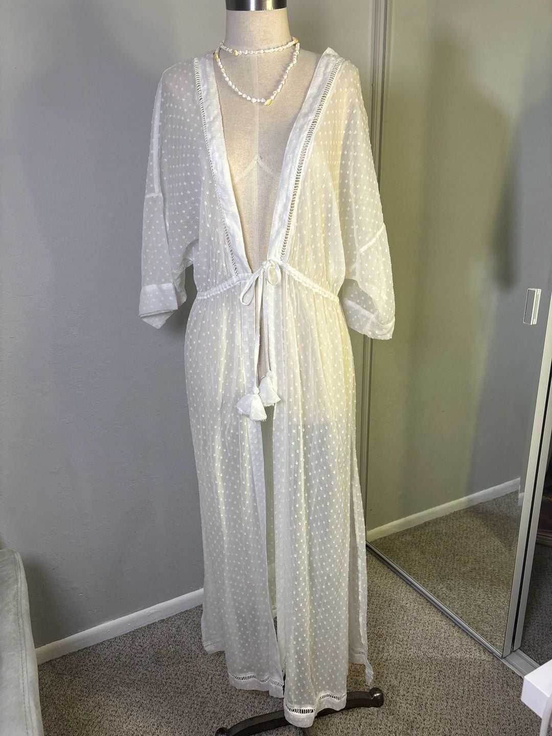 Abercrombie & Fitch Kimono Cover-Up One Size White Dot Sheer Maxi Robe 2