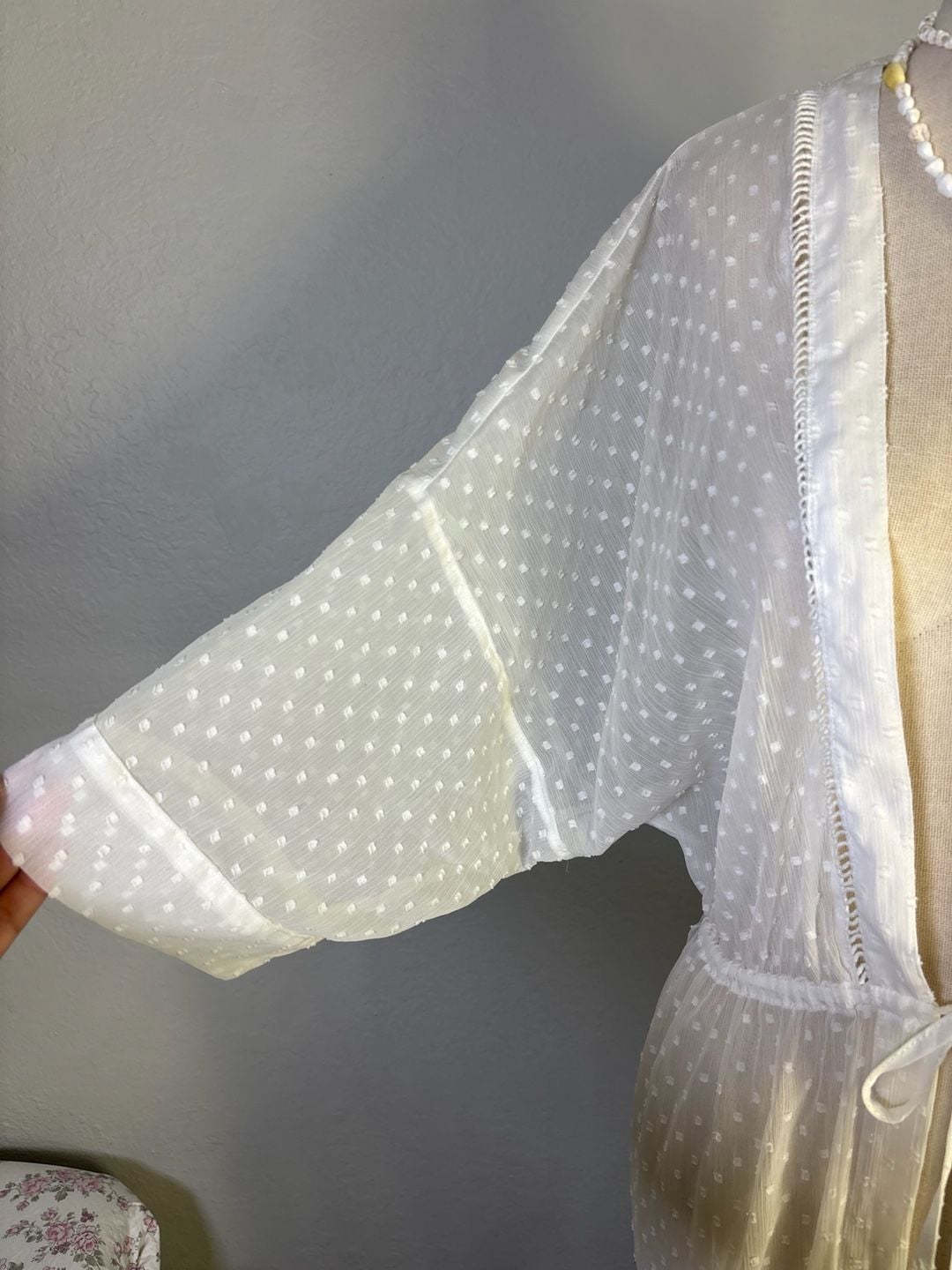 Abercrombie & Fitch Kimono Cover-Up One Size White Dot Sheer Maxi Robe 3
