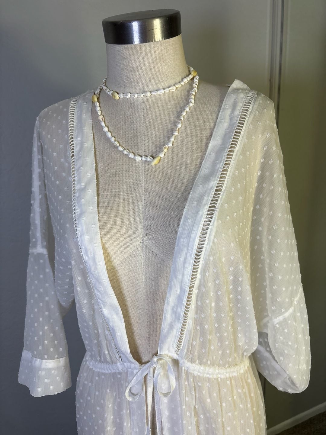Abercrombie & Fitch Kimono Cover-Up One Size White Dot Sheer Maxi Robe 4